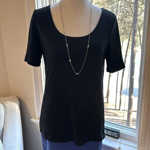 NWT Ribbed SS Scoopneck Tee, Black, Size Medium